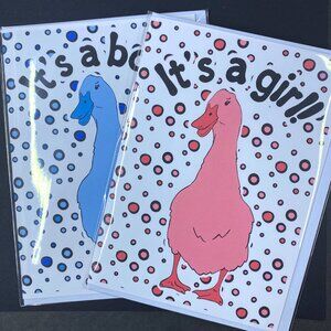 Pekin Duck Baby Announcement Card, Handmade Baby Shower Gift 5x7"